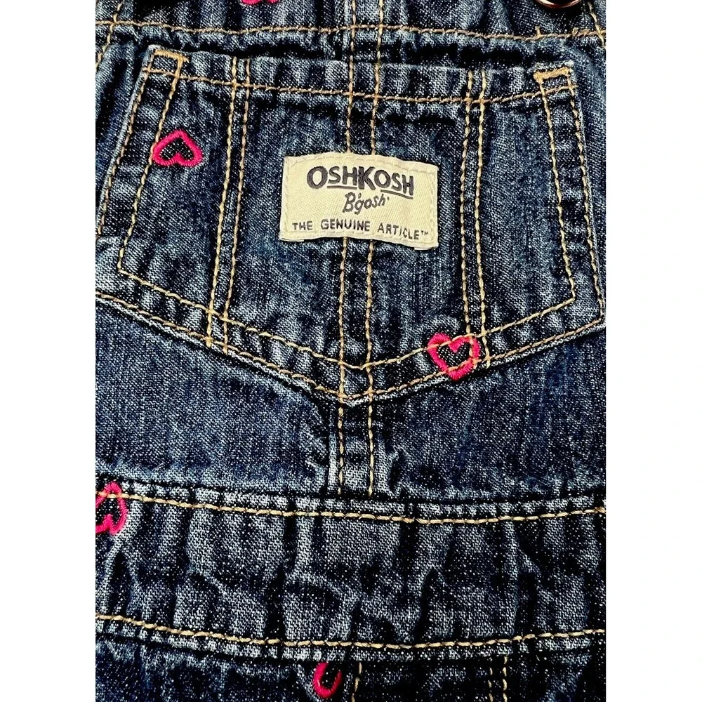 Bib Overalls Osh Kosh B'Gosh Girls Size 18 Months Toddler Blue Denim Pink Hearts